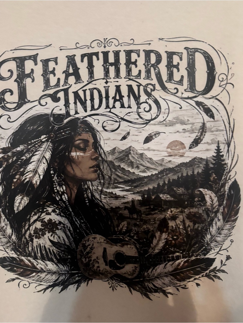 Gildan Black and Cream Feathered Indians Graphic Tee